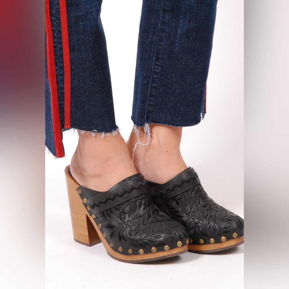 Ulla Johnson Black Embossed Leather Clogs